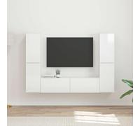 Ordellia Ensemble de 3 meubles TV blanc brillant, centre de divertissement moderne avec beaucoup d'espace de rangement, armoires murales pour salon et chambre à coucher