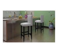 Ordellia Ensemble de 4 tabourets de Bar Blancs en Similicuir avec Repose-Pieds en Bois, sièges Fixes 75 cm de Hauteur pour Cuisine, Salon, Restaurant, bistrot, comptoir, ilot Central
