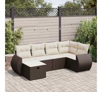 Ordellia Ensemble de 6 canapés de jardin en polyrotin marron avec coussins, meubles d'extérieur pour terrasse, balcon, résistant aux UV, espace de rangement