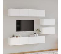 Ordellia Ensemble de 6 meubles TV en bois blanc - Montage mural - Pour salon et chambre à coucher - Centre de divertissement moderne - 4 x 80 cm et 2 x 60 cm