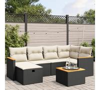 Ordellia Ensemble de 7 meubles de jardin en polyrotin noir avec coussins blancs crème - Ensemble de meubles modulaires pour terrasse et balcon - Résistant aux UV - Charge maximale : 110 kg
