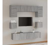 Ordellia Ensemble de 8 meubles TV gris Sonoma - Meuble multimédia moderne pour salon - Montage mural - Avec beaucoup d'espace de rangement et portes pratiques