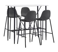 Ordellia Ensemble de bar 5 pièces avec plateau de table en MDF, structure en acier revêtu par pulvérisation et chaises de bar gris foncé avec dossier pour cuisine, balcon, terrasse, jardin