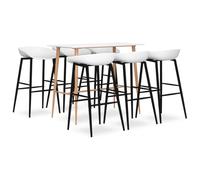 Ordellia Ensemble de bar 7 pièces en MDF et métal, blanc, 120 x 60 x 105 cm, table de bar avec 6 tabourets de bar, siège en polypropylène, avec dossier bas pour cuisine, balcon et terrasse