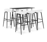 Ordellia Ensemble de bar 7 pièces noir et blanc avec table de bar 120 x 60 x 105 cm, 6 tabourets de bar avec dossier, cadre en métal MDF, pour cuisine, salle à manger, jardin, terrasse et balcon