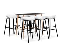 Ordellia Ensemble de bar 7 pièces noir et blanc avec table de bar 120 x 60 x 105 cm, 6 tabourets de bar avec dossier, plateau en MDF, pieds en métal aspect bois pour cuisine, terrasse, jardin