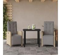 Ordellia Ensemble de Bistro 3 pcs résine tressée Beige, Table carrée 80 x 80 cm et 2 fauteuils inclinables, Coussins Amovibles Confort, pour Jardin terrasse Balcon