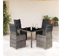 Ordellia Ensemble de Bistro de Jardin 5 pcs, 4 fauteuils inclinables avec Repose Pieds et Table 90 x 90 cm, Coussins Gris, Poly rotin résine tressée, pour terrasse Balcon