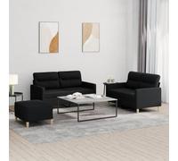 Ordellia Ensemble de canapé 3 pièces avec coussin, en tissu noir, 2 x canapé et repose-pieds 2 places, robuste, pour la détente, durable et confortable