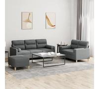 Ordellia Ensemble de canapé 3 pièces en tissu gris foncé, ensemble de canapés 2 et 3 places confortables avec repose-pieds, coussins inclus, meubles de salon robustes pour la détente