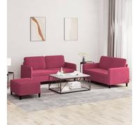 Ordellia Ensemble de canapé 3 pièces en velours rouge bordeaux, 2 canapés et repose-pieds, ensemble de meubles de salon robustes pour la détente, expérience d'assise confortable