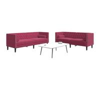 Ordellia Ensemble de canapé Chesterfield Velours Rouge Bordeaux avec 4 traversins, Dimensions 174 x 74,5 x 70,5 cm et 194 x 74,5 x 70,5 cm, Assise canapé 2 et 3 Places
