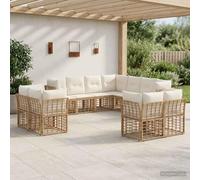 Ordellia Ensemble de canapé d Angle extérieur Blanc Naturel et crème en Poly Rattan Coussins Polyester, Meuble Salon modulable pour terrasse Patio Jardin près de la Piscine, détente