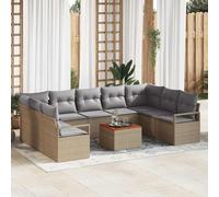 Ordellia Ensemble de canapé de Jardin 10 pcs Beige en polyrotin, Module d Angle et Central, Table Assortie, Fauteuil Banquette pour terrasse Patio Balcon, détente extérieur