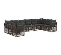 Ordellia Ensemble de canapé de Jardin 10 pièces Gris polyrotin, avec Cadre Acier Enduit, Coussins Polyester Amovibles, Module Angle et Central pour terrasse Patio Balcon détente extérieur