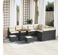 Ordellia Ensemble de Canapé de Jardin 12 Pièces Noir/Crème Poly Rotin & Acacia Modulable Outdoor Lounge Ensemble avec Espace de Rangement, Pieds Réglables