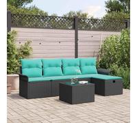 Ordellia Ensemble de canapé de Jardin 6 pièces Noir Turquoise polyrotin, Meuble modulaire avec Table réglable, Coussins siège Dossier, Housse de Rangement, extérieur terrasse