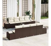 Ordellia Ensemble de canapé de Jardin 7 pièces Marron et crème en polyrotin, Acier Enduit de Poudre, Table en Verre trempé, Coussins extérieurs modulables, pour terrasse et Balcon