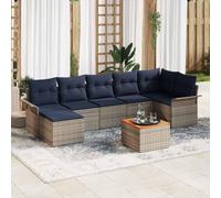 Ordellia Ensemble de canapé de Jardin 8 pcs Gris en polyrotin avec Coussins, Coin Repas modulable, siège d Angle Table Pouf, pour terrasse Patio Balcon, détente extérieure