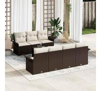 Ordellia Ensemble de canapé de Jardin 8 pièces en polyrotin Marron et crème, mobilier modulable avec Coussins Amovibles, Table en Verre, Structure Acier pour terrasse, Patio et Balcon