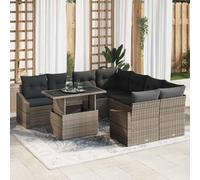 Ordellia Ensemble de canapé de jardin avec coussins 9 pièces Gris Poly rotin modulaire résistant aux intempéries Léger pour terrasse et jardin