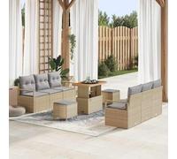Ordellia Ensemble de canapé de Jardin Beige en polyrotin avec Coussins 9 pcs, Table réglable Acier traité, Salon extérieur modulable pour terrasse Patio Balcon Repas détente