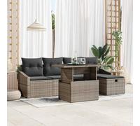 Ordellia Ensemble de canapé de Jardin en Poly rotin Gris texturé, modulaire 6 pcs avec Coussins, Table Plateau Verre Noir, pour terrasse Balcon Patio, détente et Repas Dehors