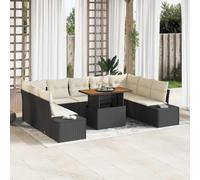 Ordellia Ensemble de canapé de Jardin modulable 10 pièces Noir et crème en Poly rotin, Table en Bois d’Acacia, assises avec Rangement, pour terrasse Balcon Patio et Cour résistante