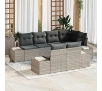 Ordellia Ensemble de canapé de Jardin modulable 7 pièces Gris Clair en polyrotin, mobilier Jardin avec Coussin, Dossier, accoudoir, Housse, terrasse Balcon Patio, Assise Convertible résistante