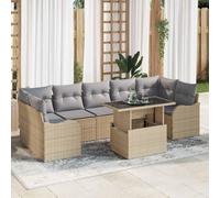 Ordellia Ensemble de canapé de Jardin modulable 8 pièces Beige en Poly Rattan avec 9 Coussins, Fauteuil d Angle Central Table en Verre trempé pour terrasse Patio extérieur
