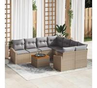 Ordellia Ensemble de canapé de Jardin modulable 9 pcs Beige en polyrotin avec Coussins et Table, pour terrasse Balcon Patio près de Piscine, Coin détente 8 Places