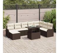 Ordellia Ensemble de canapé de Jardin modulable 9 pcs en Poly rotin Marron, Structure Acier avec revêtement, Coussins d’extérieur, Table et Pouf pour terrasse