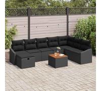 Ordellia Ensemble de canapé de Jardin modulable 9 pcs Noir en Poly rotin, Structure Acier Enduit de Poudre, Coussin d extérieur, Patio terrasse Balcon, pour détente et Repas Dehors