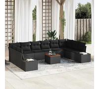Ordellia Ensemble de canapé de Jardin modulaire 11 pcs Noir polyrotin avec Coussins zippés et Table, sièges d Angle, Patio terrasse près Piscine pour détente en extérieur
