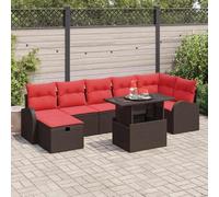 Ordellia Ensemble de canapé de Jardin modulaire 8 pièces en Poly rotin Marron, Table en Verre trempé, Rangement caché pour terrasse Balcon Salon extérieur détente