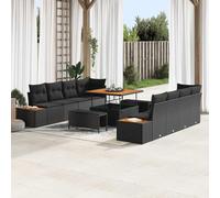 Ordellia Ensemble de canapé de Jardin Noir en Poly rotin, 11 pièces modulaires avec Coussins et Table, Cadre Acier Enduit pour terrasse Balcon extérieur