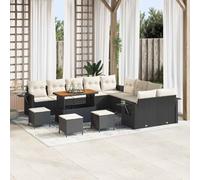 Ordellia Ensemble de canapé de Jardin polyrotin Noir 14 pcs avec Table Extensible Hauteur réglable et Coussins Polyester, modularité pour Salon extérieur terrasse Balcon Patio, détente