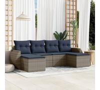 Ordellia Ensemble de canapé Module Jardin extérieur 6 pcs en résine tressée Gris avec Coussin Dossier, accoudoir, Pouf, Assise modulable pour terrasse Patio Balcon