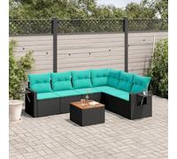 Ordellia Ensemble de canapé Module Jardin extérieur 7 pcs en résine tressée Noire avec Coussins, Salon modulable pour terrasse Patio Balcon véranda, Assise Confort, Rangement Pratique