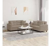 Ordellia Ensemble de canapés 2 Places Taupe en Tissu Microfibre, Structure contreplaqué et métal, avec Coussins 40 x 40 cm, pour Salon séjour Bureau Appartement, détente