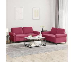 Ordellia Ensemble de canapés 2 Places Velours Rouge Bordeaux, Structure métal et contreplaqué, Coussins Inclus, 2 unités pour Salon Chambre Bureau, Assise rembourrée