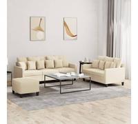 Ordellia Ensemble de canapés 3 pcs crème avec Coussins, Tissu 100 pour Cent Polyester, Structure métal et contreplaqué, canapés 2 Places et 3 Places Plus Repose Pied pour Salon Chambre Bureau