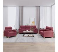 Ordellia Ensemble de canapés 3 pièces Rouge Bordeaux en Tissu 100 pour Cent Polyester, Fauteuil canapé 2 Places et 3 Places, Coussins Inclus, Assise modulable pour Salon