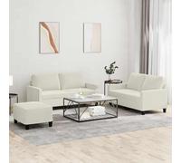 Ordellia Ensemble de canapés 3 Places 2 canapés et Pouf, Velours crème, Structure contreplaqué et métal, Coussins Inclus pour Salon séjour Bureau Studio, Assise Confortable