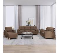 Ordellia Ensemble de canapés 4 pcs Marron en Tissu Polyester Structure métal contreplaqué Coussins et Pouf, Assise 2 et 3 Places, Fauteuil et Repose-Pied pour Salon