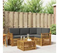 Ordellia Ensemble de canapés d'extérieur 5 pièces en Bois d'acacia Massif avec Table modulable, fauteuils et Coussins Amovibles pour Jardin, terrasse ou Cour, résistance aux intempéries