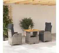 Ordellia Ensemble de jardin 3 pièces - Gris - En polyrotin - Fauteuil de relaxation réglable et table - Résistant aux UV - Pour balcon, terrasse et espaces de vie en extérieur