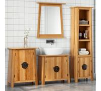 Ordellia Ensemble de Meubles de Salle de Bain en Bois de pin Massif 4 pcs avec Miroir et rangements, Armoire Colonne sous Placard pour Vasque, Look Vintage