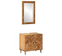 Ordellia Ensemble de Meubles de Salle de Bain Montage Mural 2 pcs en Bois de manguier Massif et Bois d ingénierie 62 x 33 x 58 cm, Miroir Plan pour Rangement Contemporain