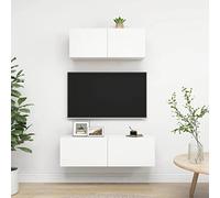 Ordellia Ensemble de Meubles TV 2 pièces Blanc en Bois d'ingénierie avec Grand Espace de Rangement, Meuble TV Suspendu 100x30x30 cm et 80x30x30 cm pour Salon et Chambre
